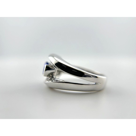 Natural Purple Tanzanite Oval Cut & Round White Diamond Ring in Platinum Size 8 - Picture 5 of 10